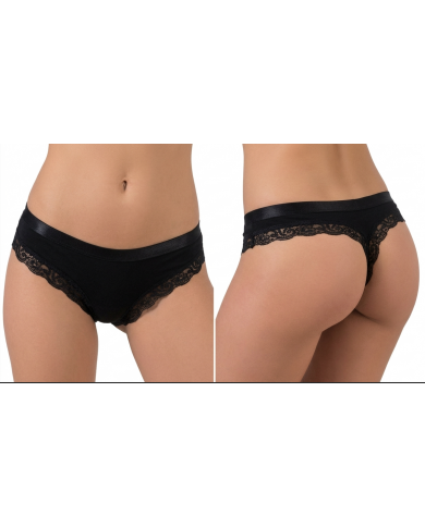 Jadea Perizoma 519 Slip Donna Nero in Cotone Elasticizzato e Pizzo Tg L