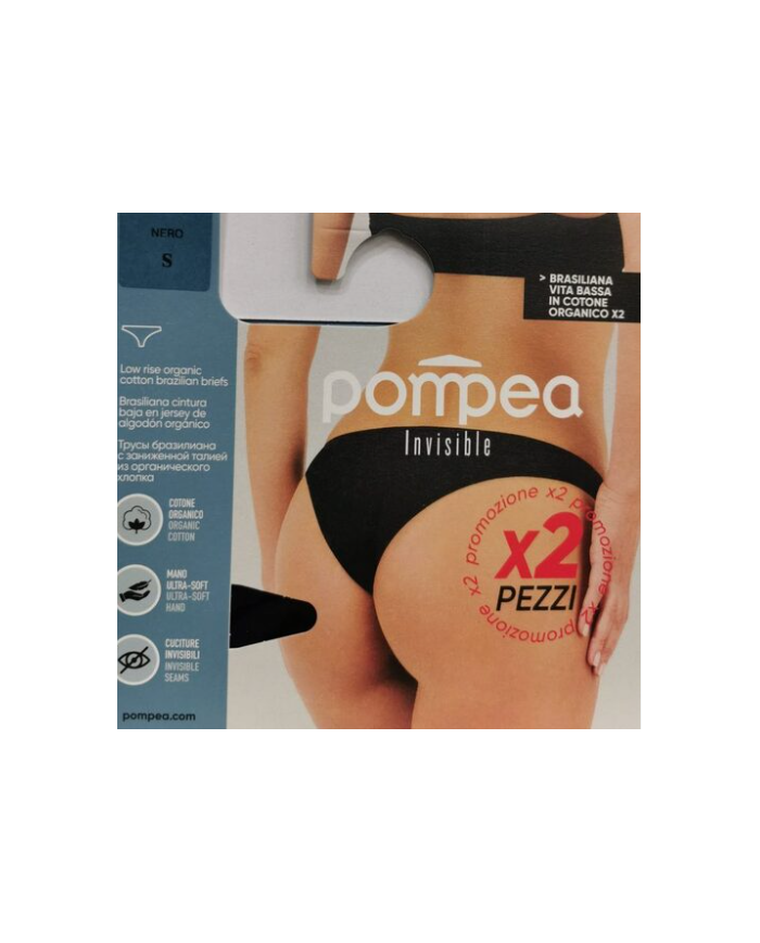 Pompea 2 Pack Brasiliana Donna Nudo Cotone Elasticizzato Vita Bassa Taglia L