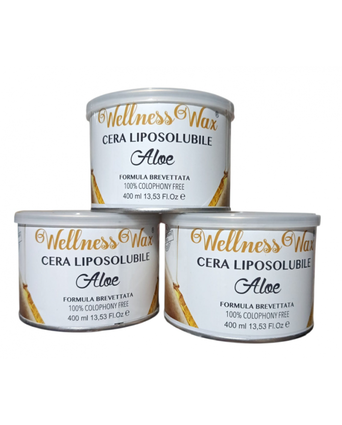 Wellness Wax Cera Depilatoria Aloe Vera 400ml Pack 3 Pezzi Dermatologicamente Testata