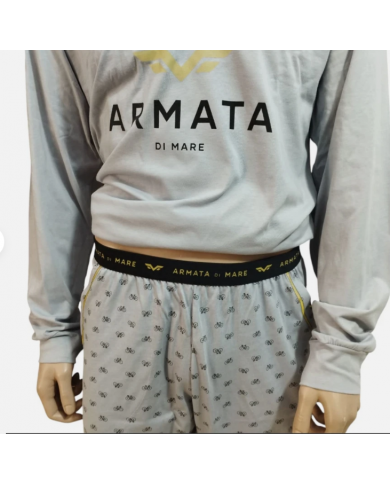 Armata di Mare Completo Notte Uomo Grigio Cotone Leggero Pantaloni Lunghi Taglia 54 XXL