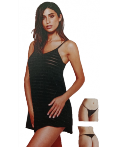 Intimami Vestitino da Camera con Perizoma Nero Sottoveste Lingerie