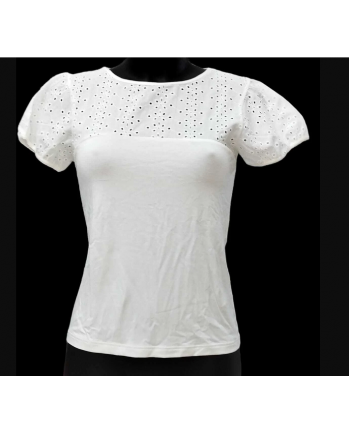 PRIMA CLASSE Maglia Bianca Cotone Dettagli Intagliati Donna    8000808672494