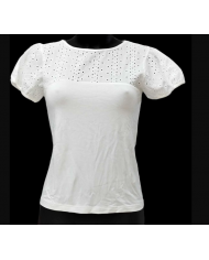 PRIMA CLASSE Maglia Bianca Cotone Dettagli Intagliati Donna    8000808672494