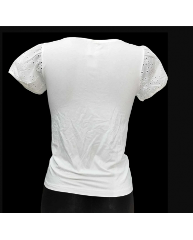 PRIMA CLASSE Maglia Bianca Cotone Dettagli Intagliati Donna