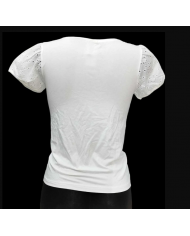 PRIMA CLASSE Maglia Bianca Cotone Dettagli Intagliati Donna