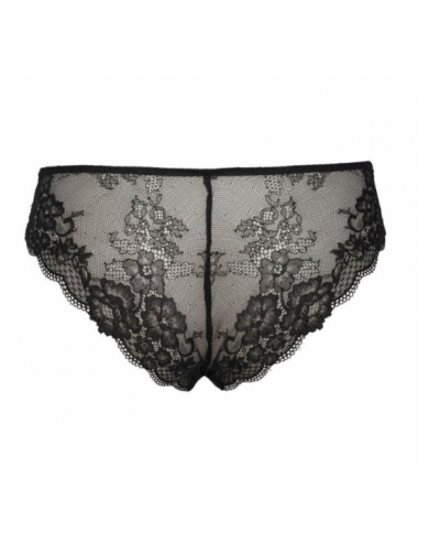 SIELEI Slip Brasiliano Intimo Donna Nero Raso e Pizzo Elegante Art 2445 Tg 2