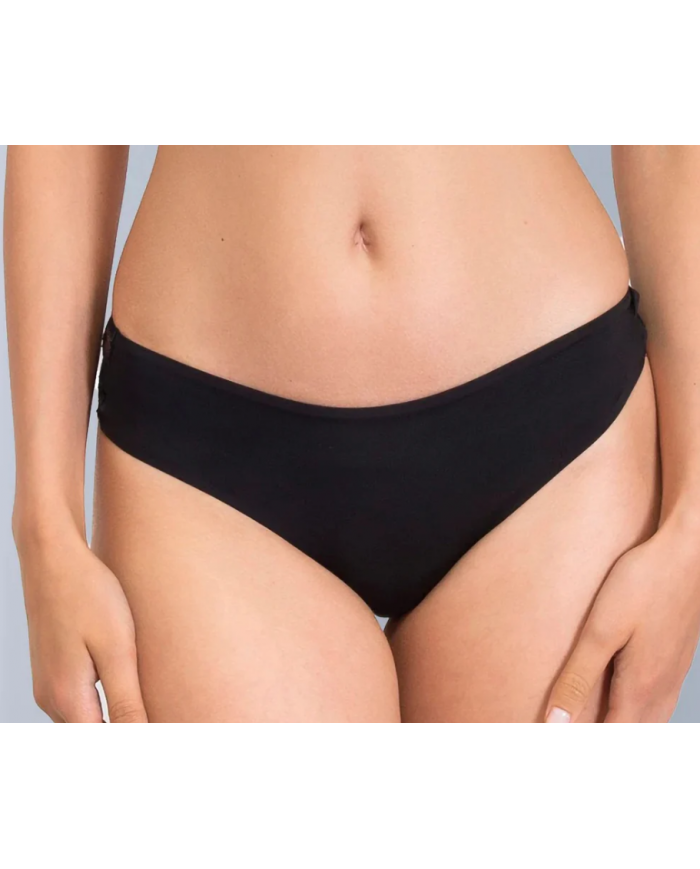 SIELEI Slip Brasiliano Intimo Donna Nero Raso e Pizzo Elegante Art 2445 Tg 2