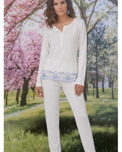 SIELEI Pigiama Donna Completo Cotone Elasticizzato Dettagli Pizzo e Strass