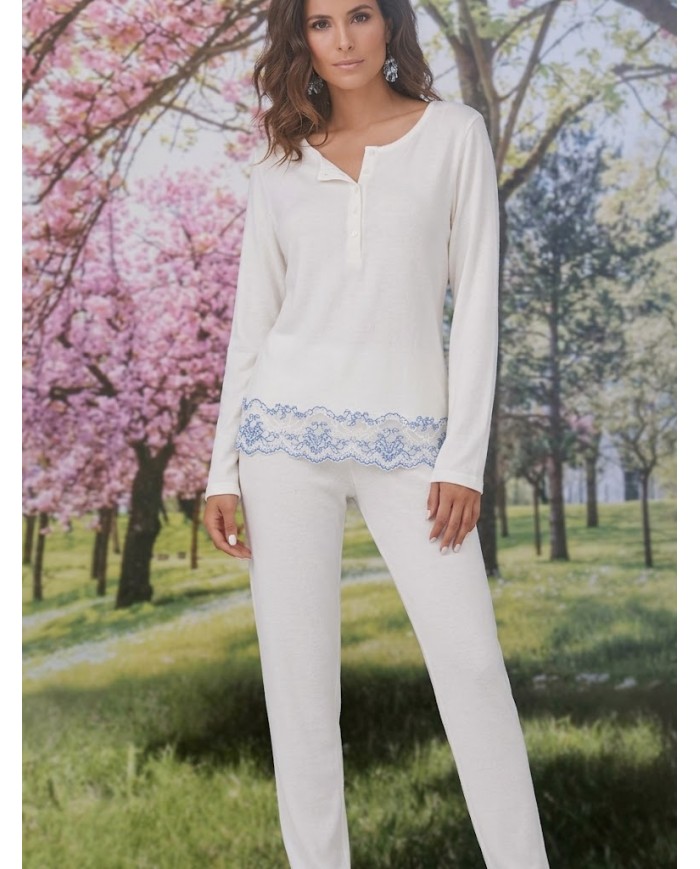 SIELEI Pigiama Donna Completo Cotone Elasticizzato Dettagli Pizzo e Strass