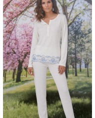 SIELEI Pigiama Donna Completo Cotone Elasticizzato Dettagli Pizzo e Strass