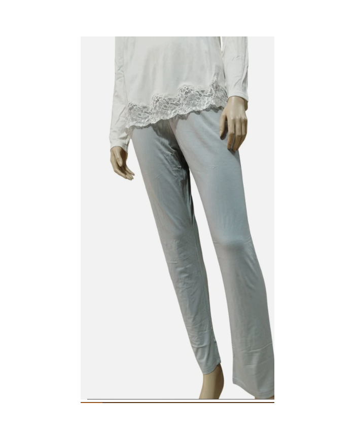 ANDRA Pigiama Notte Donna Caldo Cotone Articolo 8475 Scollo Serafino Lungo