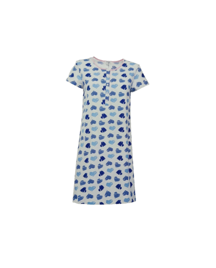 SIELEI Camicia da Notte Donna Azzurra Scollo Serafino Manica Corta Tg 44 S M   8300023699321
