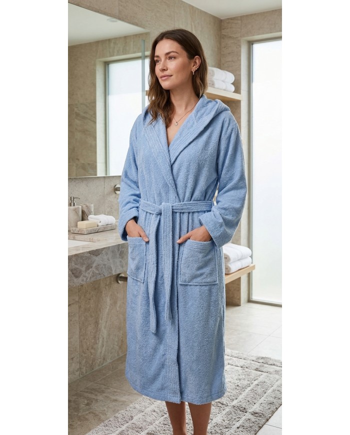 WASH Accappatoio Spugna Cotone Turchese Cappuccio Alta Assorbenza Unisex