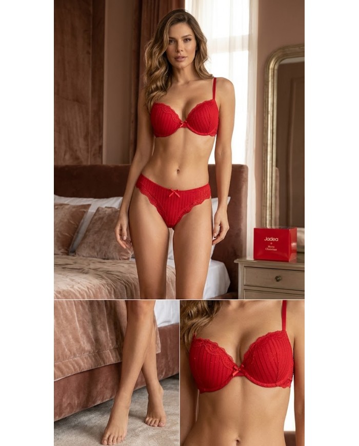 JADEA Completo Intimo Donna Reggiseno e Brasiliano Rosso Elegante Pizzo