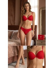 JADEA Completo Intimo Donna Reggiseno e Brasiliano Rosso Elegante Pizzo