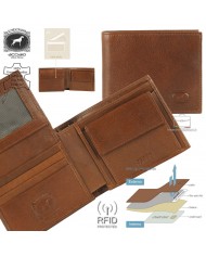 proteggi denaro con il piccolo anti-rfid pelle di vitello castagno a ribaltina