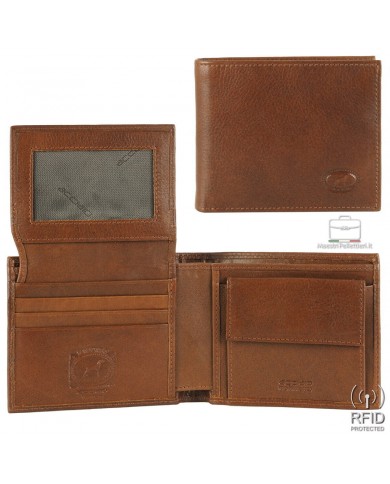 proteggi denaro con il piccolo anti-rfid pelle di vitello castagno a ribaltina