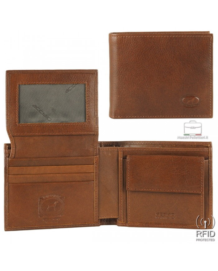 proteggi denaro con il piccolo anti-rfid pelle di vitello castagno a ribaltina