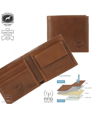 proteggi il denaro Portafoglio piccolo anti-rfid in pelle di vitello castagno
