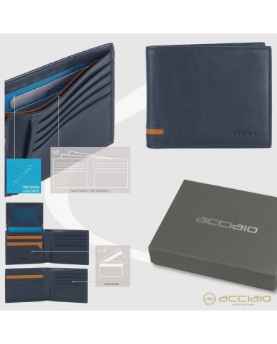 Portafoglio maschile con 15 carte di credito e patta, Blu, brand ACCIAIO  Italy