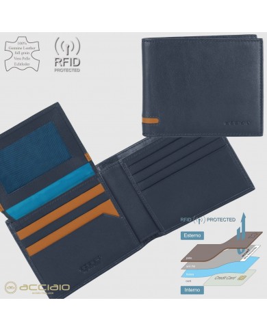 Portafoglio maschile con 15 carte di credito e patta, Blu, brand ACCIAIO  Italy