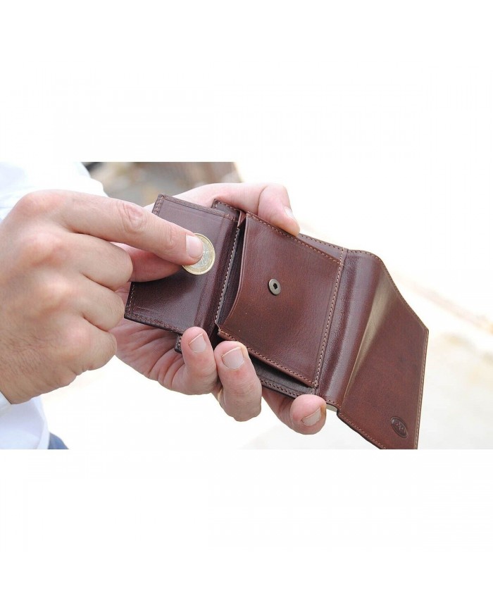 Portafoglio PELLE maschile con gancio fermasoldi clip anti-rFID ACCIAIO  Italy