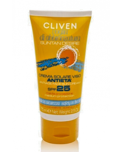 Cliven Crema Solare Antietà per Viso SPF 25 pelle abbronzata al Mare e Montagna