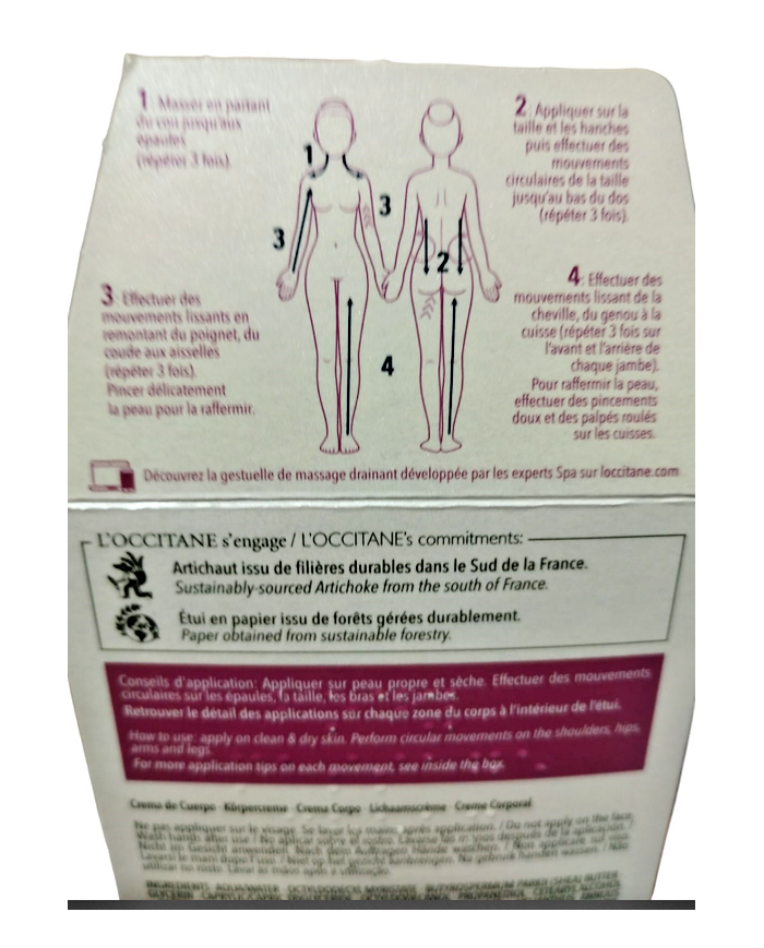 L'occitane crema corpo per massaggio tonificante e rinfrescante al carciofo