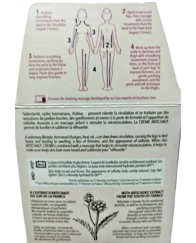 L'occitane crema corpo per massaggio tonificante e rinfrescante al carciofo