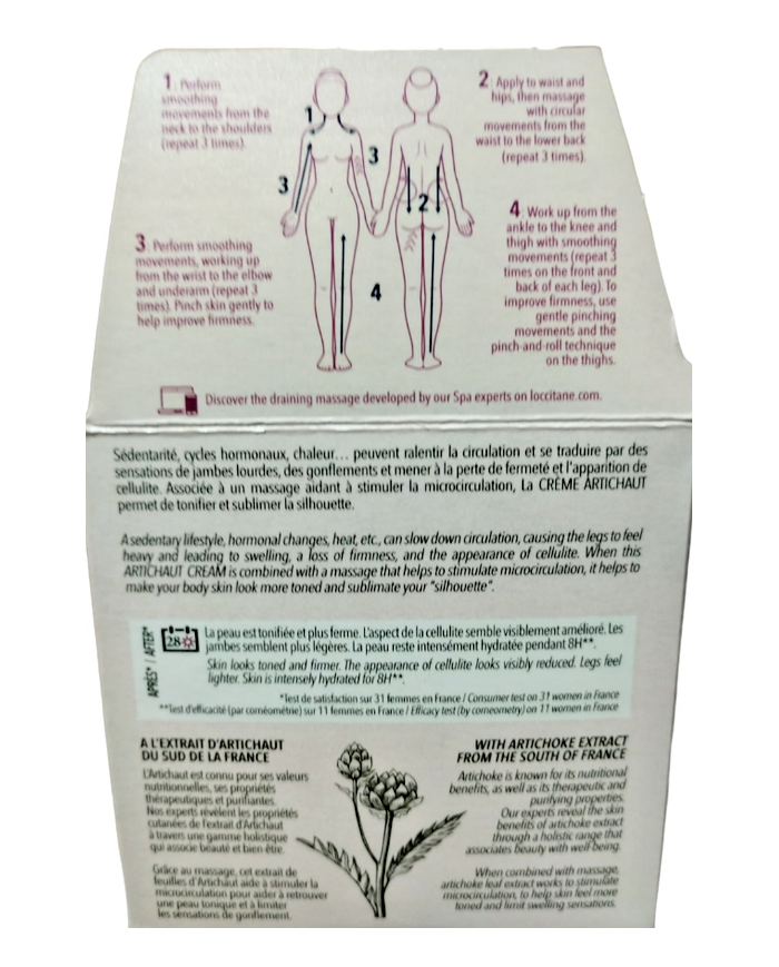 L'occitane crema corpo per massaggio tonificante e rinfrescante al carciofo