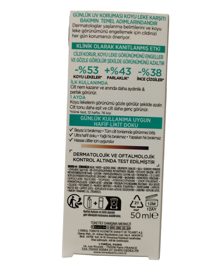 L'OREAL CREMA SOLARE VISO FLUIDA ANTI-MACCHIE SPF 50+ 50ML NIACINAMIDE + LHA