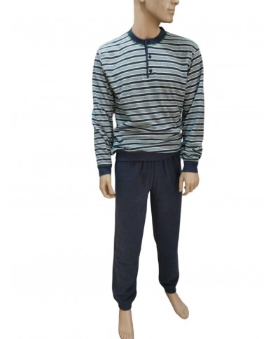 pigiama con polsino scollo serafino blu da uomo per caldo inverno freddo leggero