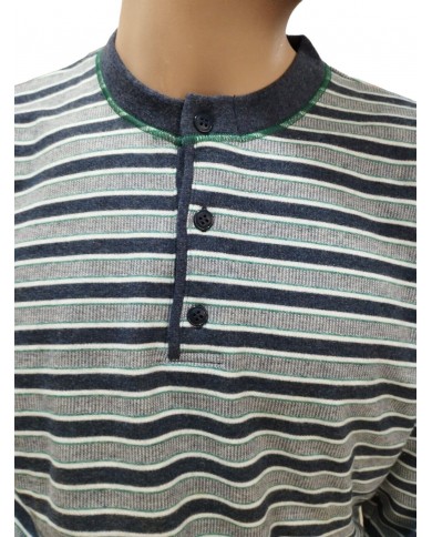 pigiama con polsino scollo serafino blu da uomo per caldo inverno freddo leggero