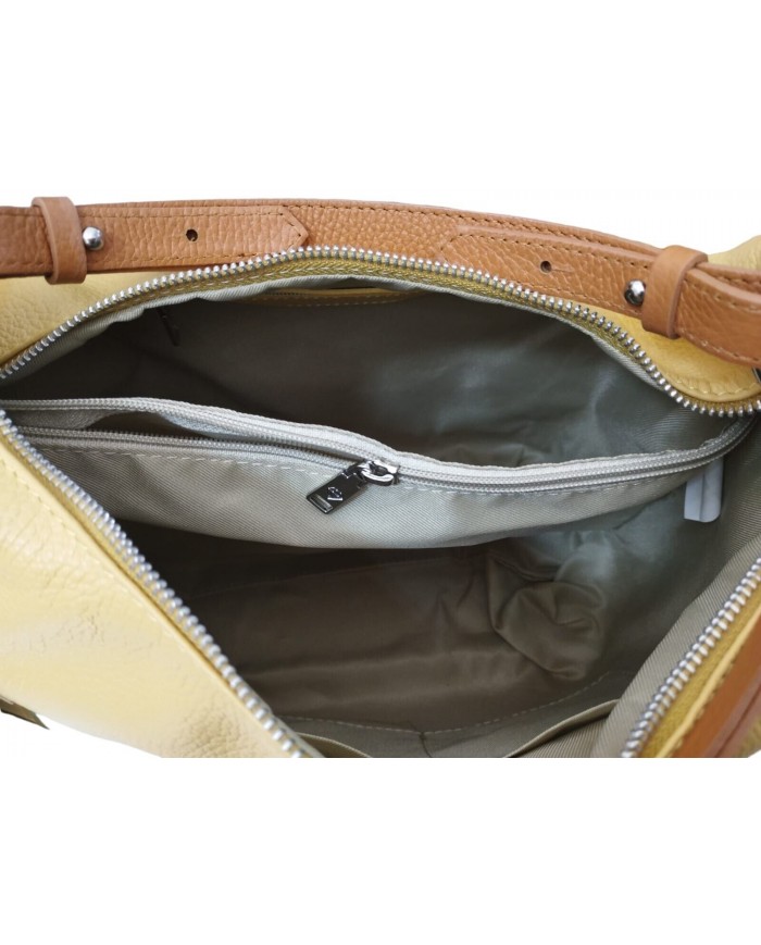 borsa femminile caleidos in pelle giallo con tracolla multi tasca e cerniera