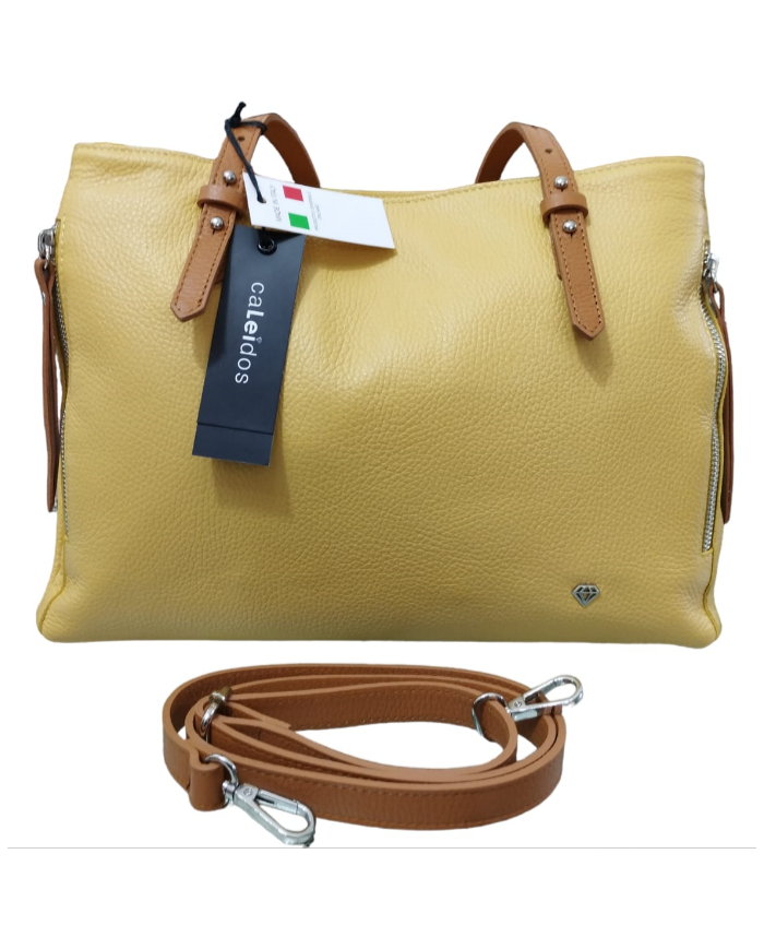borsa donna caleidos in pelle giallo con manici  tracolla multi tasca e cerniera