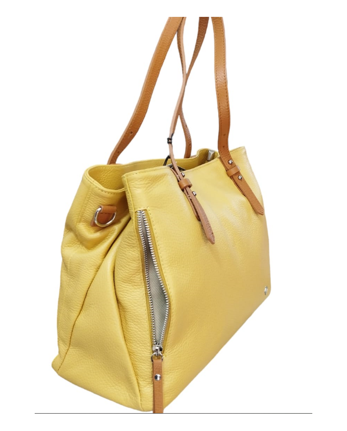 borsa donna caleidos in pelle giallo con manici  tracolla multi tasca e cerniera