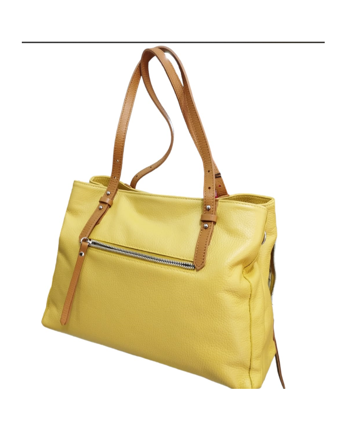 borsa donna caleidos in pelle giallo con manici  tracolla multi tasca e cerniera