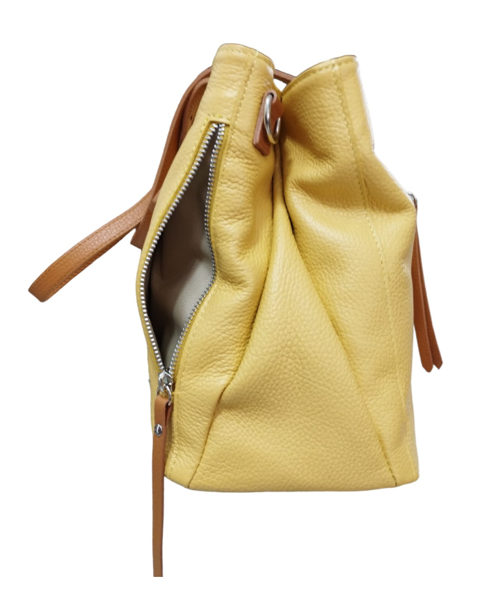 borsa donna caleidos in pelle giallo con manici  tracolla multi tasca e cerniera