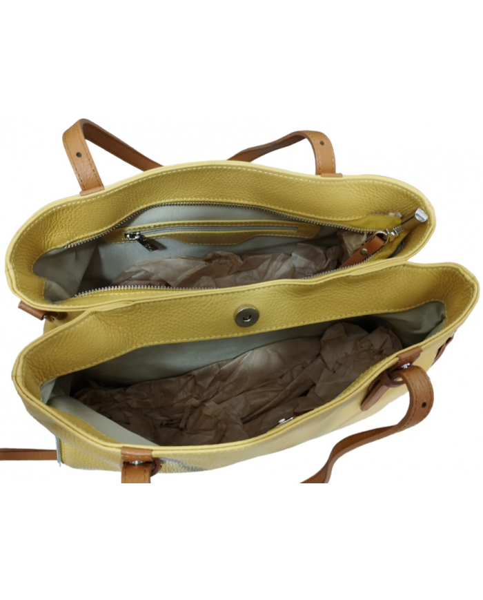 borsa donna caleidos in pelle giallo con manici  tracolla multi tasca e cerniera