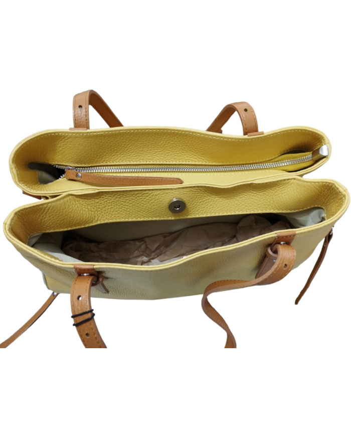 borsa donna caleidos in pelle giallo con manici  tracolla multi tasca e cerniera