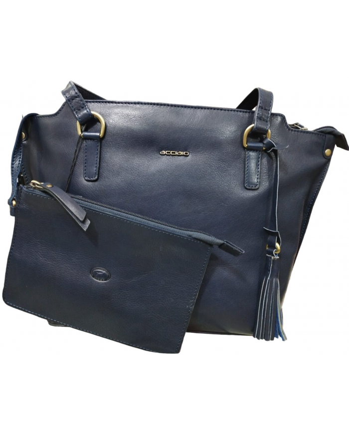 Borsa Daisy in pelle Blu per donna di classe con pochette estraibile blu sottile