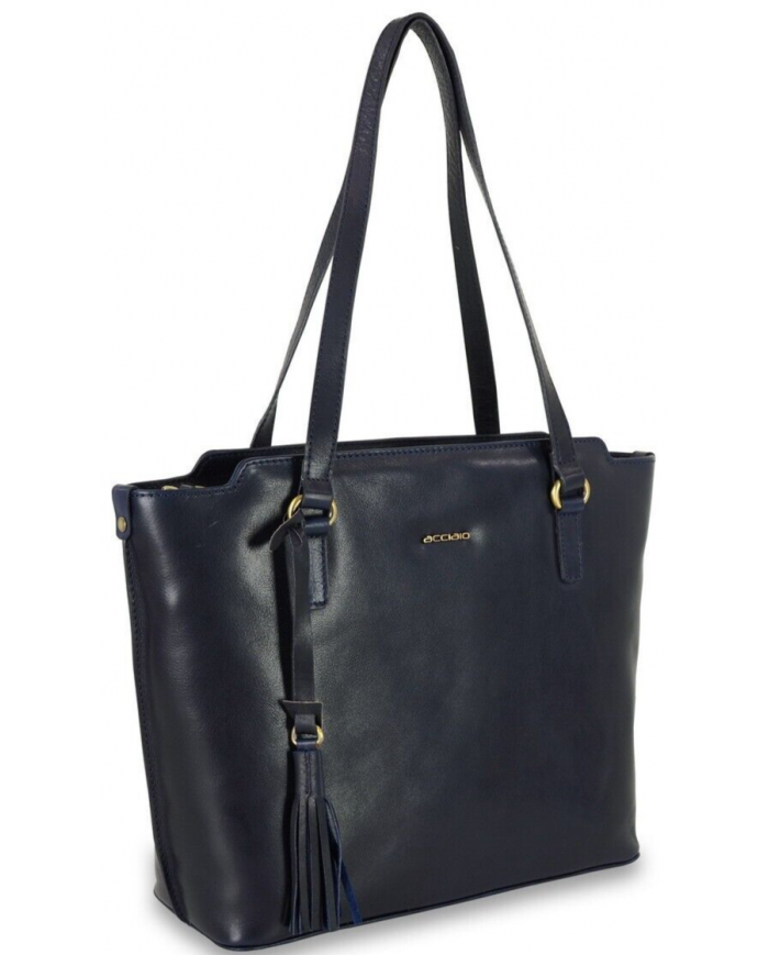 Borsa Daisy in pelle Blu per donna di classe con pochette estraibile blu sottile