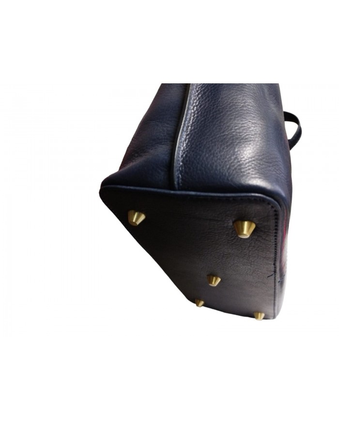 Borsa Daisy in pelle Blu per donna di classe con pochette estraibile blu sottile