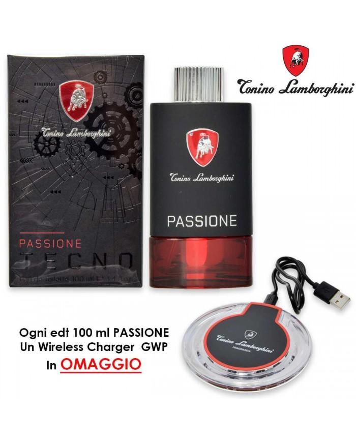 Lamborghini Passione Tecno Eau de Toilette Uomo 100 ml + Caricatore Wireless