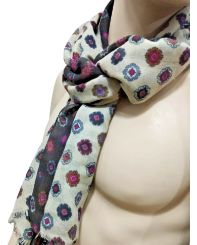 Fanatique Stola Sciarpa unisex Lana stampa digitale color crema con stampe