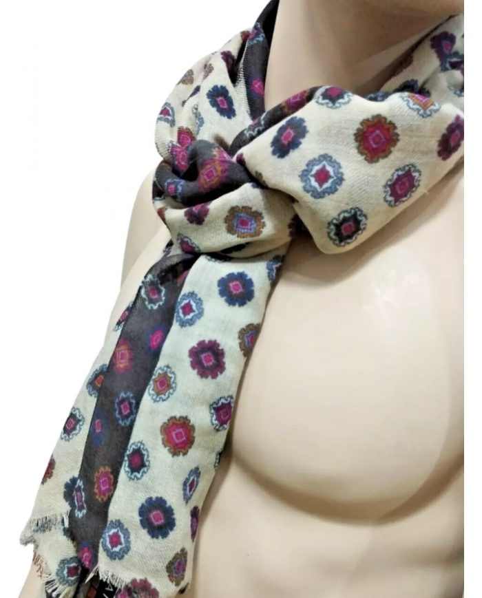 Fanatique Stola Sciarpa unisex Lana stampa digitale color crema con stampe