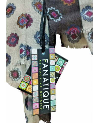 Fanatique Stola Sciarpa unisex Lana stampa digitale color crema con stampe