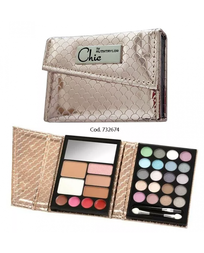 Chic Palette Rosa Pallido Metalizzata con Ombretti, Fard, Lucidalabbra e Specchi