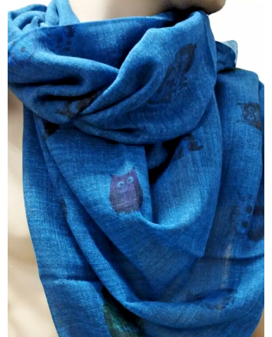 Fanatique Stola SCIARPA unisex lana stampa digitale GUFO BLU con stampe