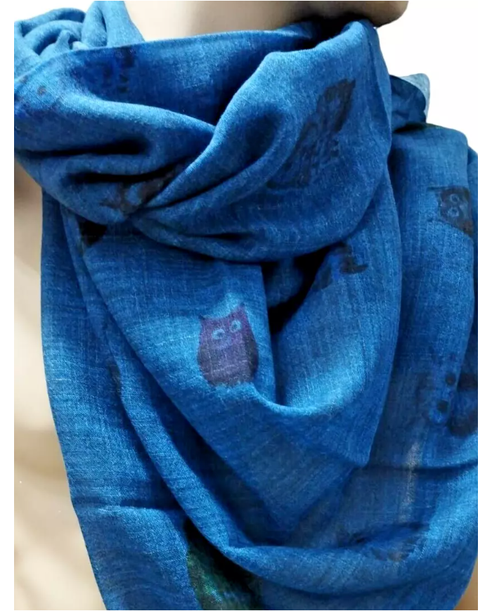 Fanatique Stola SCIARPA unisex lana stampa digitale GUFO BLU con stampe